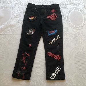 Sacred Crown Black Patched Graffiti Jeans Denim Girls Toddlers Size 4 Cool Pants